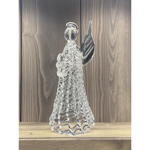 Large 6.5" Spun Glass Christmas Angel Holding Candle Handmade Vintage - Picture 3 of 7